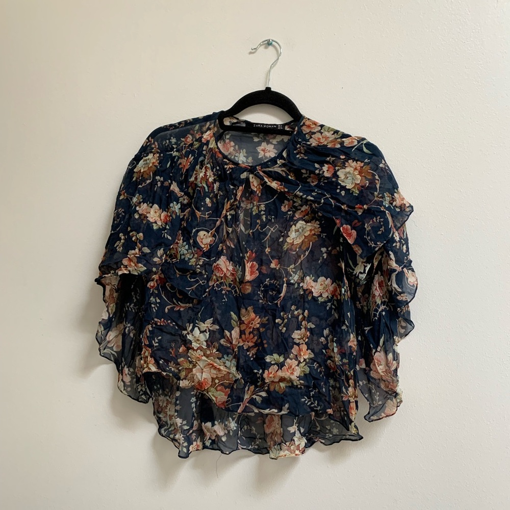 Zara Floral Printed Flowy Chiffon Blouse S